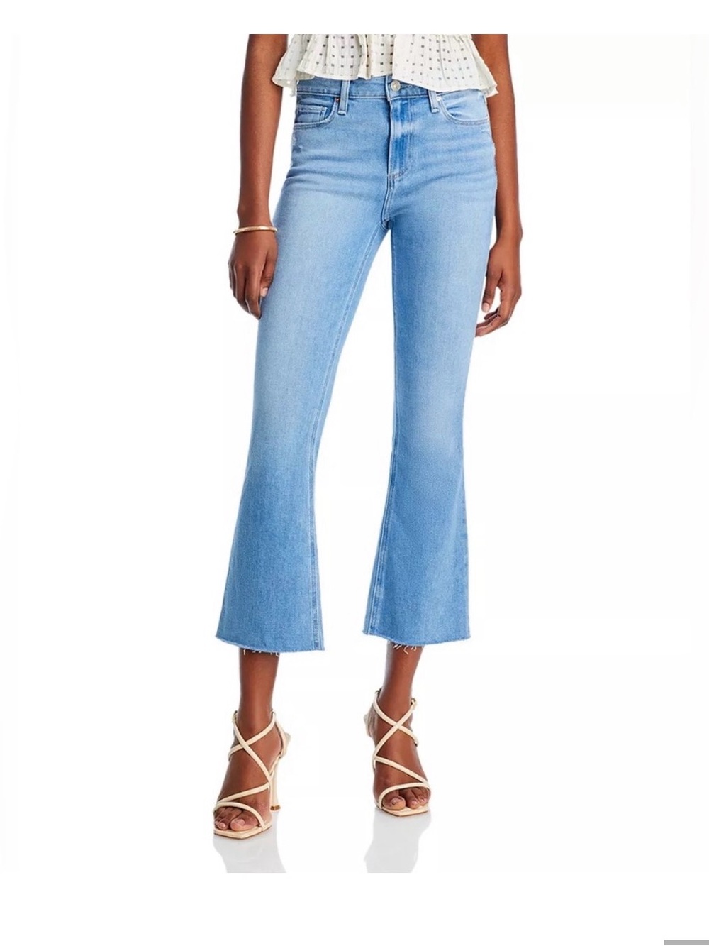 PAIGE Light Blue Cropped Flare Jeans